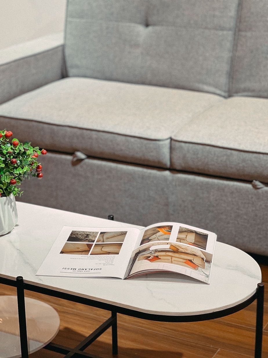 Sofa giường Abby nỉ màu ghi nhạt