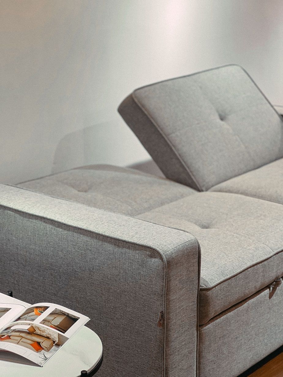 Sofa giường Abby nỉ màu ghi nhạt