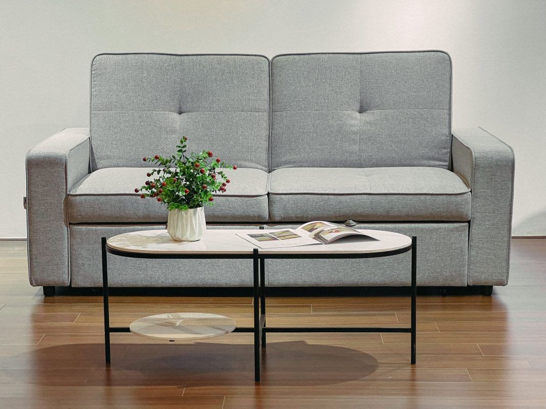 Sofa giường Abby nỉ màu ghi nhạt
