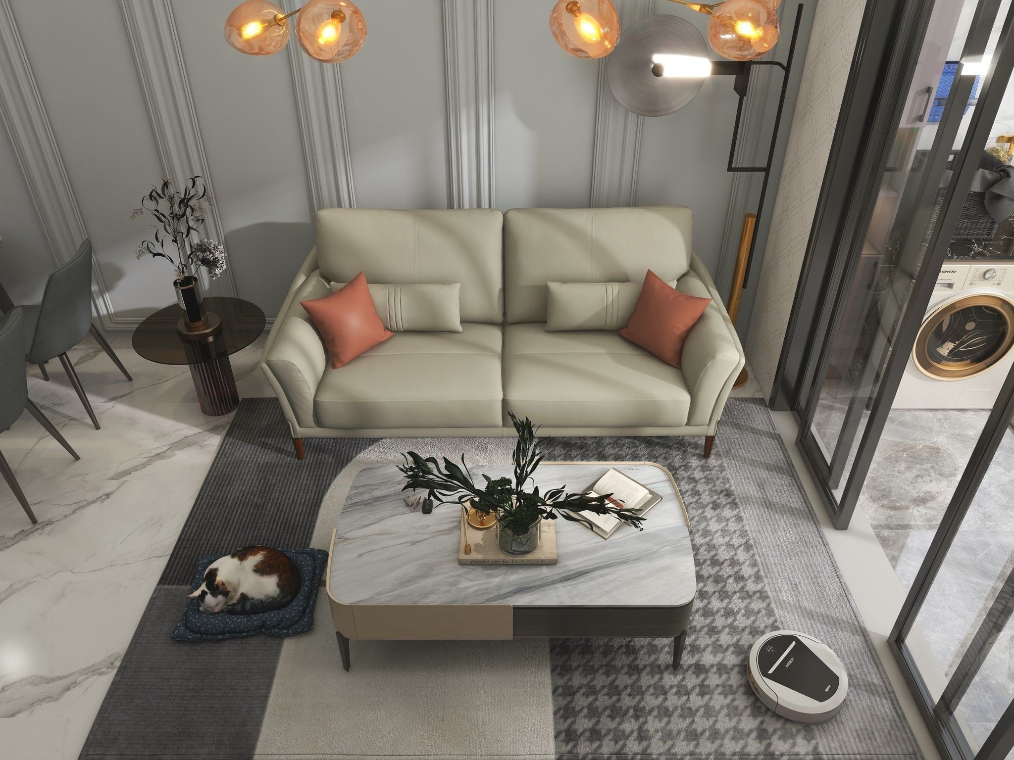 Sofa Văng Kuka 8159 da bò thật tiếp xúc màu ghi nhạt (O7805) 170x99x93