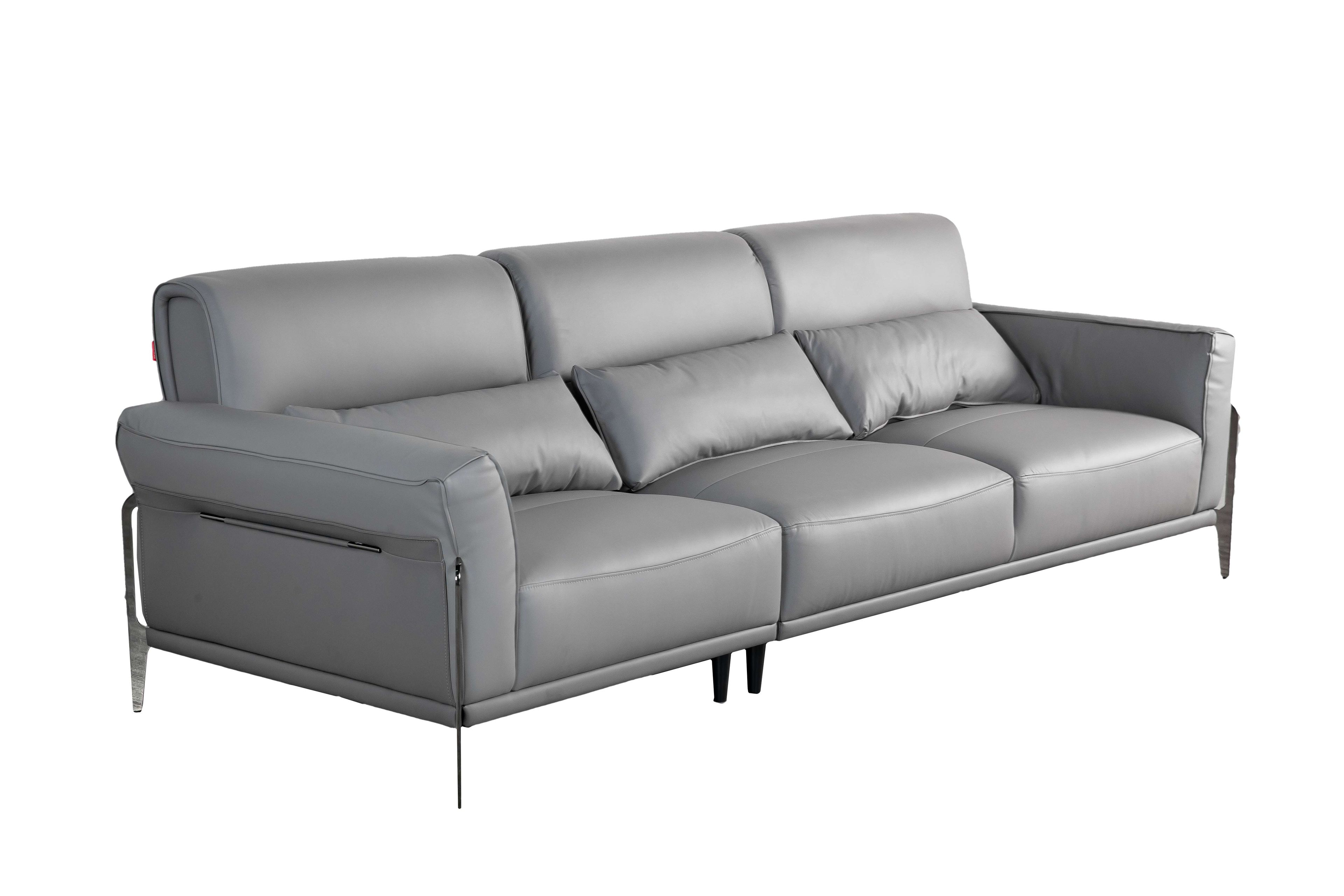 Sofa Văng Kuka 8181 da bò thật tiếp xúc màu ghi đậm (U632023) 227x103x81