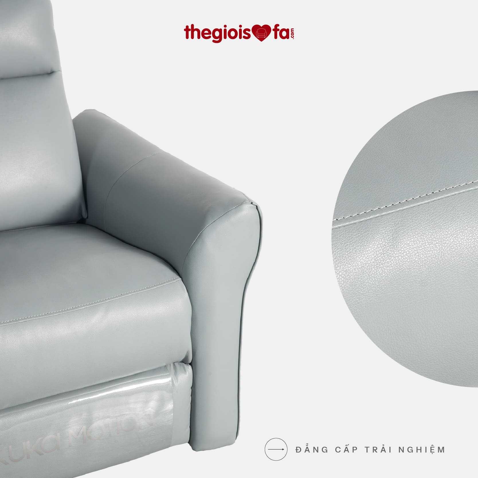 Sofa Đơn Kuka KG.136 da bò thật tiếp xúc màu xanh dương nhạt (Q020110) 90x90x98