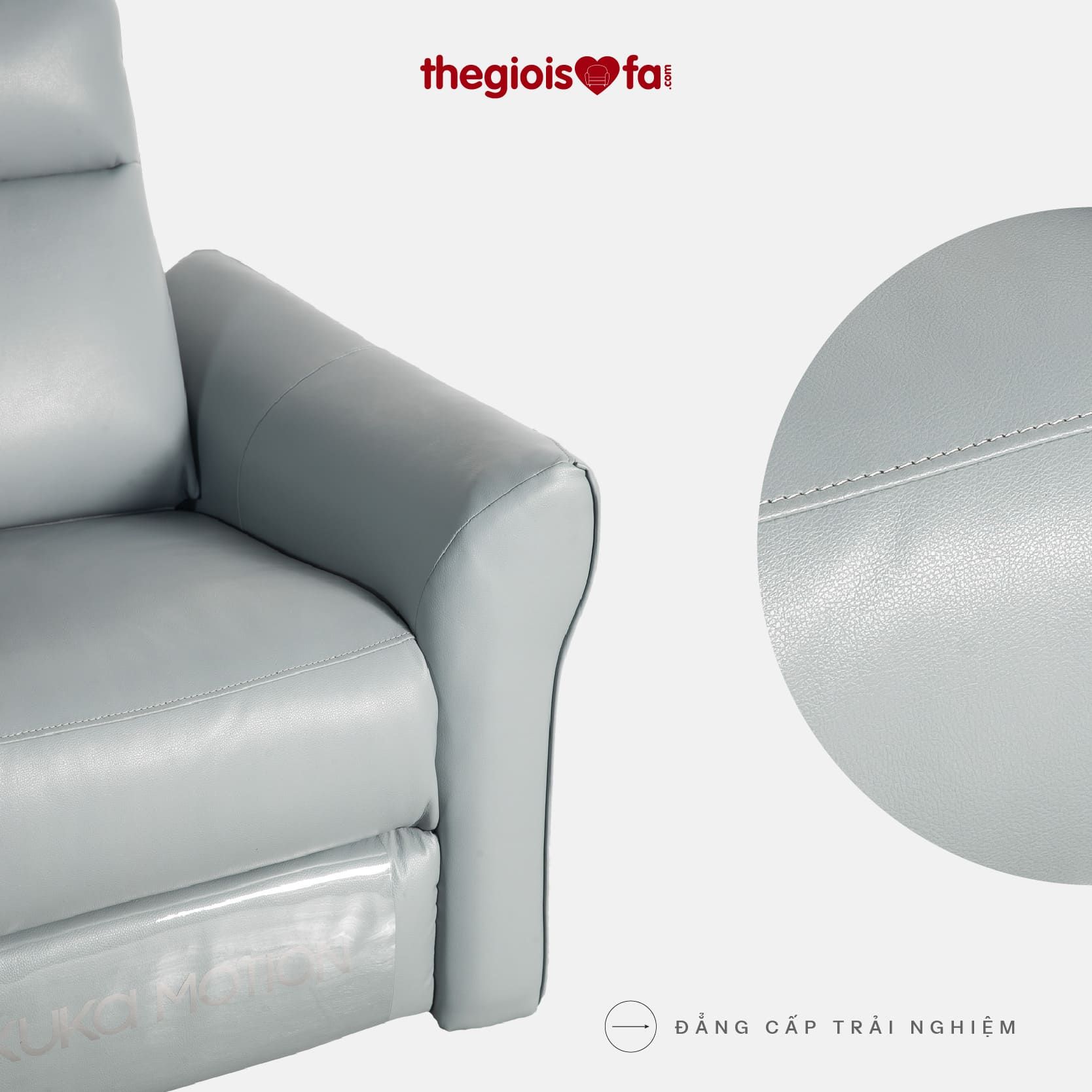 Sofa Đơn Kuka KG.136 da bò thật tiếp xúc màu xanh dương nhạt (Q020110) 90x90x98