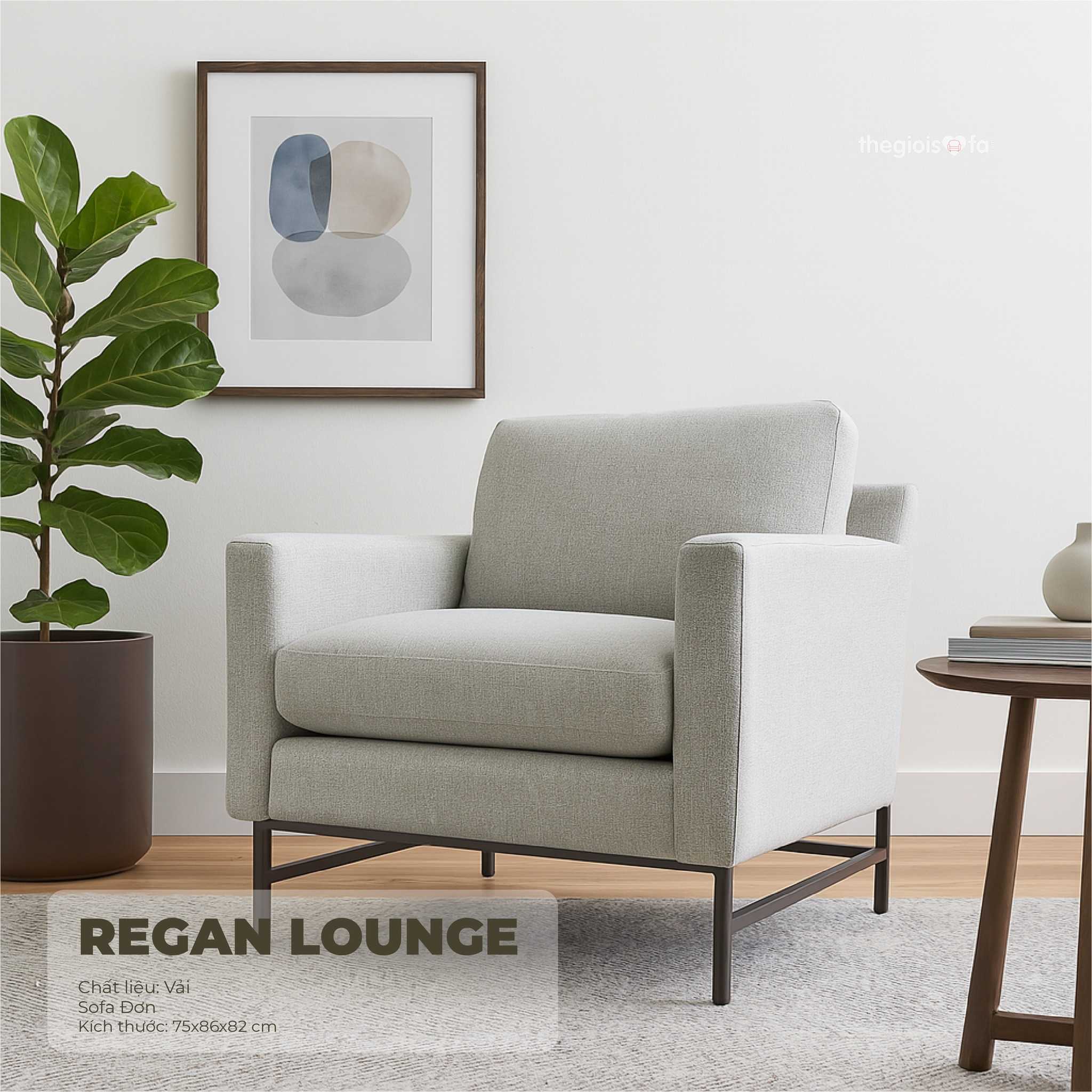 Sofa Đơn Sofaland REGAN LOUNGE nỉ màu ghi nhạt 75x86x82