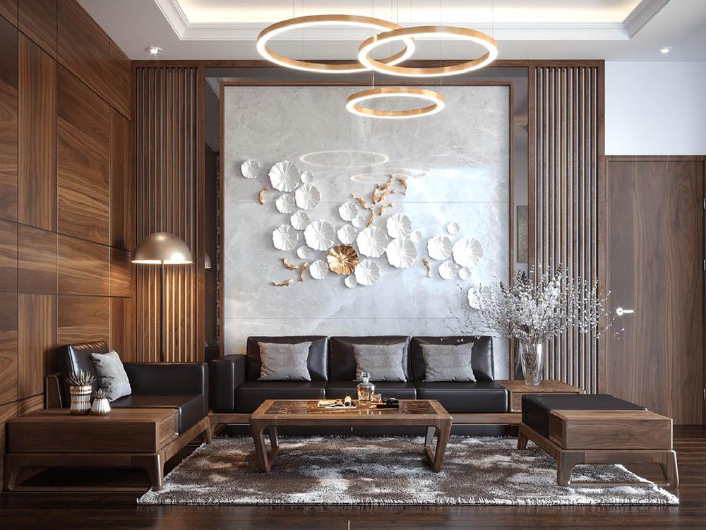 Sofa gỗ phòng khách gia đình đẹp hiện đại, hút mọi ánh nhìn