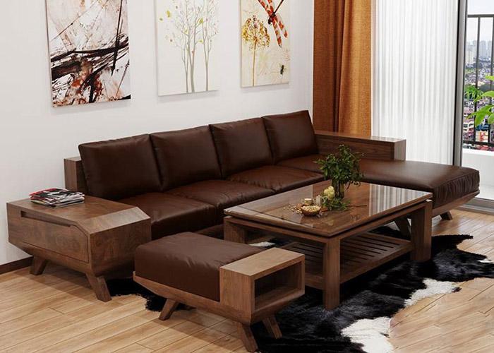 Sofa Gỗ Sồi Sơn Màu Óc Chó Sang Trọng Và Tinh Tế Cho Phòng Khách