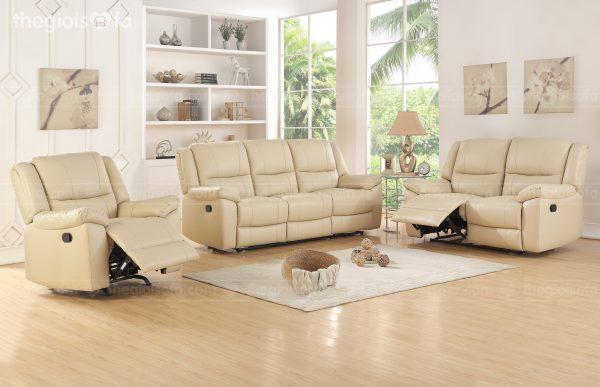 Set sofa thư giãn Olivia (3-1) da bò tiếp xúc màu kem