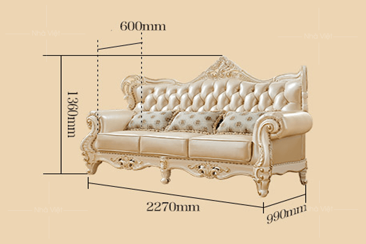 Kích thước minh họa của Ghế Sofa Tân Cổ Điển