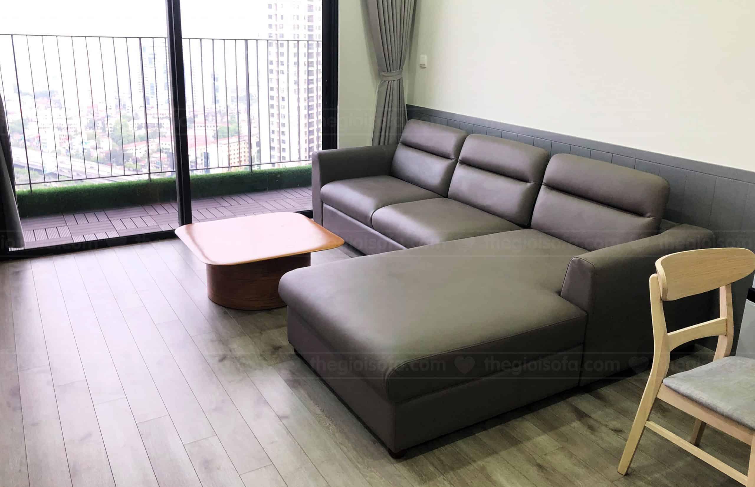 Giao hàng sofa góc da cho anh Đức tại Dcapital Trần Duy Hưng