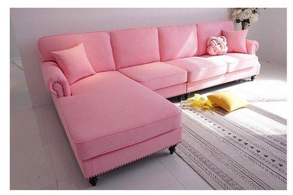 Ghế sofa góc màu hồng chất liệu nỉ mềm mại và ấm áp