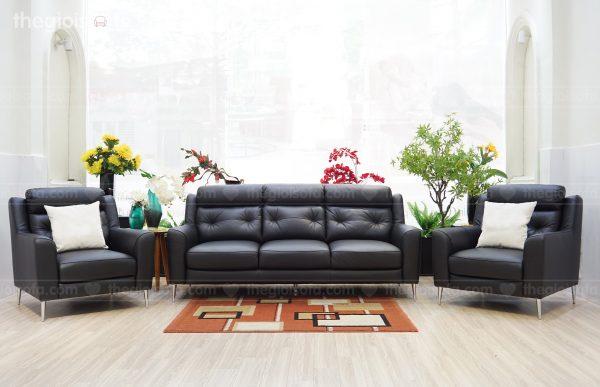 Sofa băng SB3905 da bò tiếp xúc màu đen