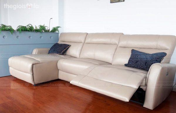 Sofa góc Madison da bò tiếp xúc màu kem nâu