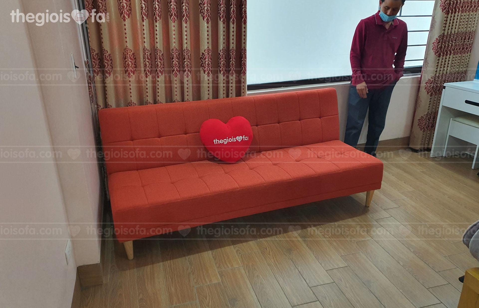 Giao hàng sofa giường vải màu cam Sofaland vera cho chị Hương tại 98 Đàm Quang Trung – Mua sofa Quận Long Biên