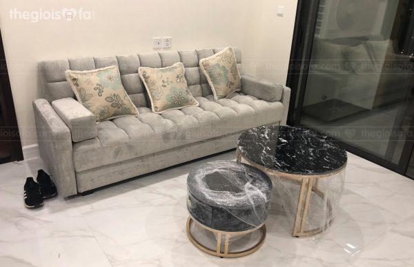 Giao hàng combo Sofa giường cao cấp Sofaland Briley, bàn trà Bàn trà Halo Black và Bàn trà Valencia White cho anh Minh tại Tân Hoàng Minh – E’dorado Mua sofa Quận Tây Hồ