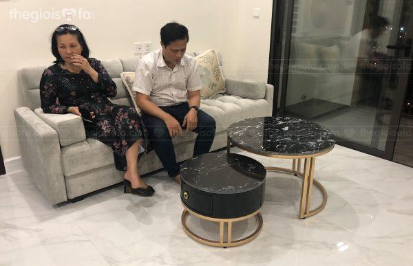 Giao hàng combo Sofa giường cao cấp Sofaland Briley, bàn trà Bàn trà Halo Black và Bàn trà Valencia White cho anh Minh tại Tân Hoàng Minh – E’dorado Mua sofa Quận Tây Hồ