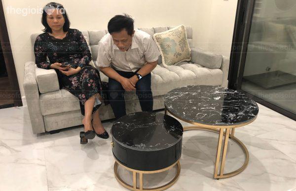 Giao hàng combo Sofa giường cao cấp Sofaland Briley, bàn trà Bàn trà Halo Black và Bàn trà Valencia White cho anh Minh tại Tân Hoàng Minh – E’dorado Mua sofa Quận Tây Hồ