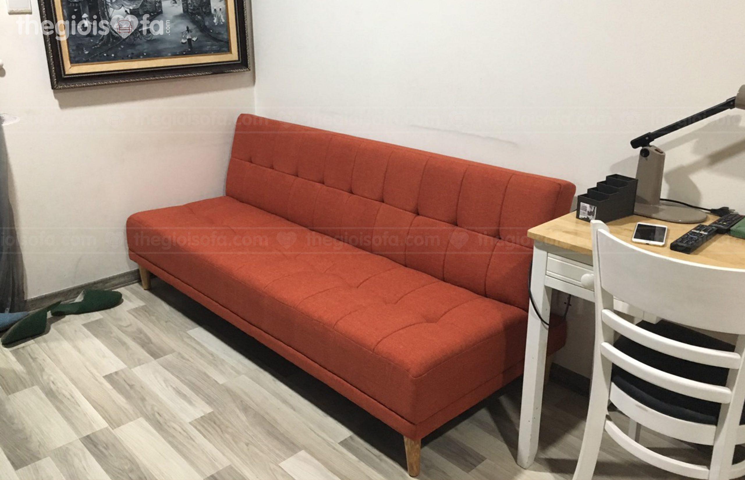 Giao hàng sofa giường cao cấp màu cam Sofaland vera cho chị Quyên tại Seasons Avenue – Mua sofa Quận Hà Đông