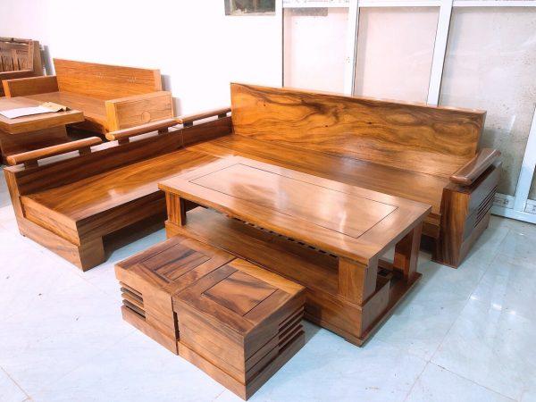 Mẫu bàn ghế góc chữ L gỗ hương