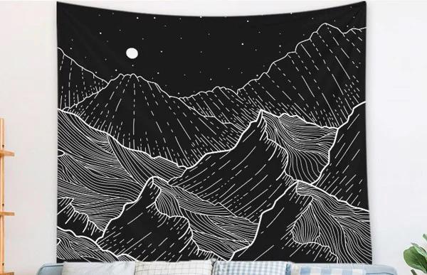 Tranh vải treo tường họa tiết đường vẽ núi nền đen